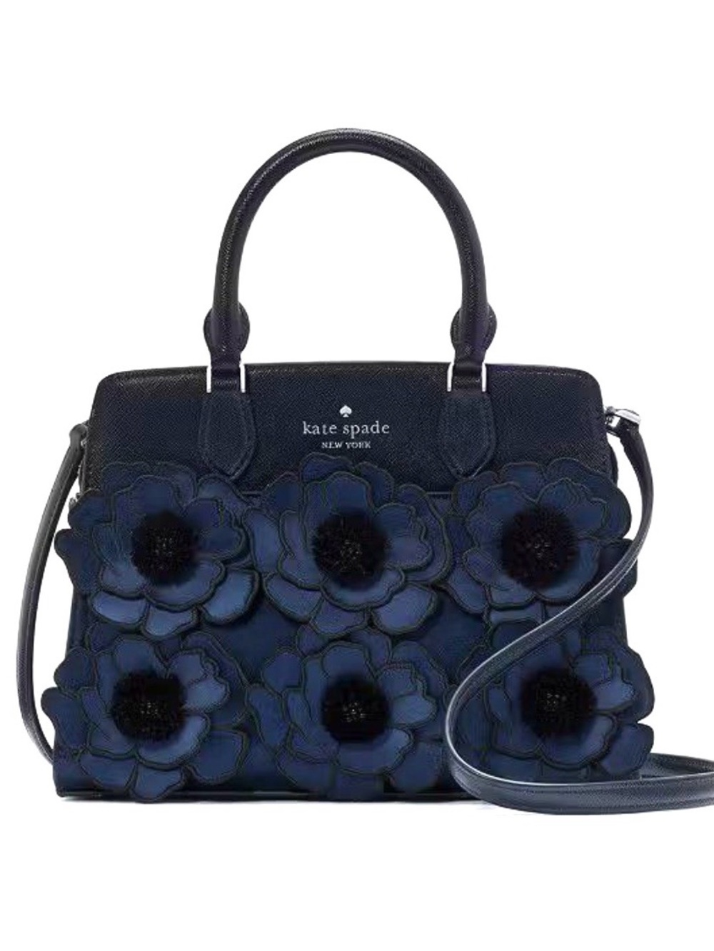 NWT Kate Spade New York Navy Floral Appliqué Satchel Crossbody Bag